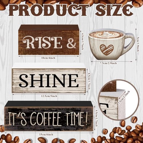 Moucuny 4 Pcs Farmhouse Coffee Bar Sign Decor Wooden It's Coffee Time Sign - Image 3