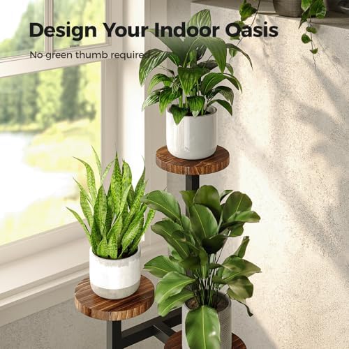 Bamworld Corner Plant Stand Indoor Metal Wood Plant Shelf 3 Tier Brown - Image 5