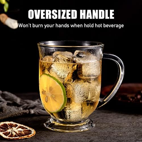 Clear Glass Coffee Mugs Set of 4, Diner Mugs16 OZ, Large Glass Beer Cups with Handle,Bottom Nine-Sided Mug for Men and Women Hot Beverages,Tea, Cappuccino, Latte, Espresso, Juice Mothers - Image 4