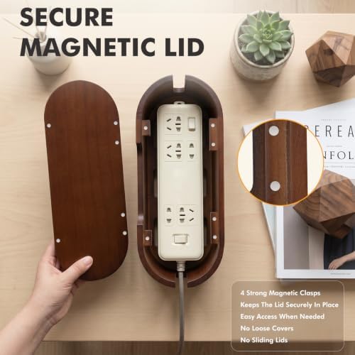 Wooden Cable Management Box with Lid, Decorative Cord Organizer for Power Strip & Charger Cables, Ventilation Holes & Side Slots, Solid Pine Wire Hider for Desk, Home Office, Dorm & Minimalist Setup - Image 4