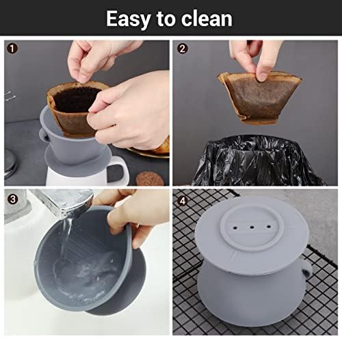 Segarty Silicone Coffee Dripper, Gray Single Cup Pour Over Coffee Maker with Storage Pouch, Size NO.2 Reusable Cone Drip Filter Holder Slow Brewer with 3 Holes for Travel, Camping, Backpacking - Image 6