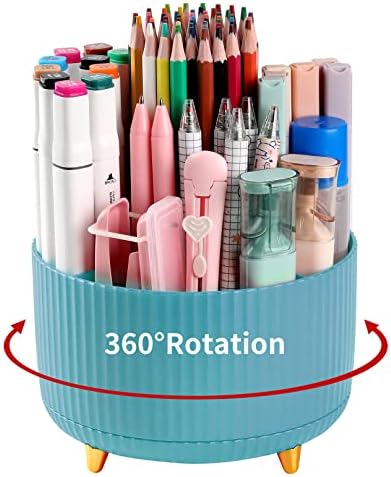 Desk Pencil Pen Holder, 5 Slots 360°Degree Rotating Organizers for, Desktop Storage Stationery Supplies Organizer, Cute Cup Pot Office, School, Home, Art Supply, Blue by EDENMS