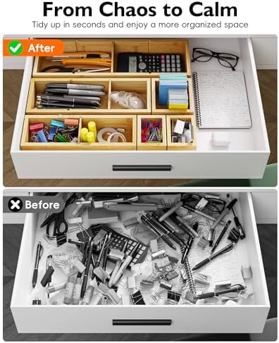 12-Piece Bamboo Drawer Organizer Set, 24 Compartments Modular Storage - Image 4