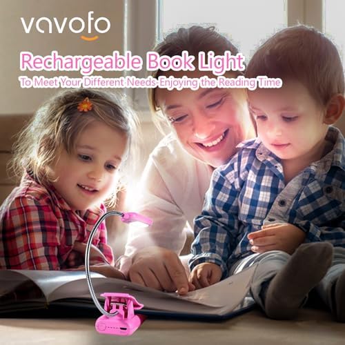 VAVOFO Rechargeable Book Light for Reading in Bed Kids, 7 LED Reading Light with 9-Level Warm Cool White Daylight, Eye Care Lamp with Power Indicator for Bookworms (Rose) - Image 2