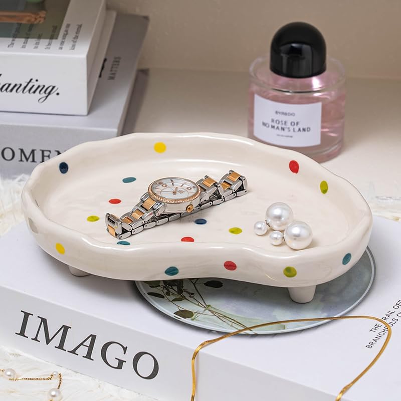 Ceramic Jewelry Tray, Decorative Tray Perfume Trinket Dish Key Bowl for Entryway Table, Bathroom Vanity Decor (White) by BIGPIPI