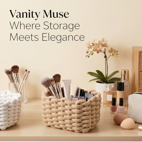 4 Pack Small Woven Storage Baskets – Cotton Rope Organizer Bins for Bathroom, Vanity, Desk & Shelf – White & Light Brown, 7.7x6.1x5.1 Inches - Image 5