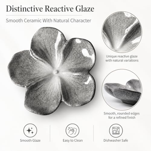 Ceramic Flower Jewelry Ring Trinket Dish Tray, Gifts for Women, Silver Gray - Image 3