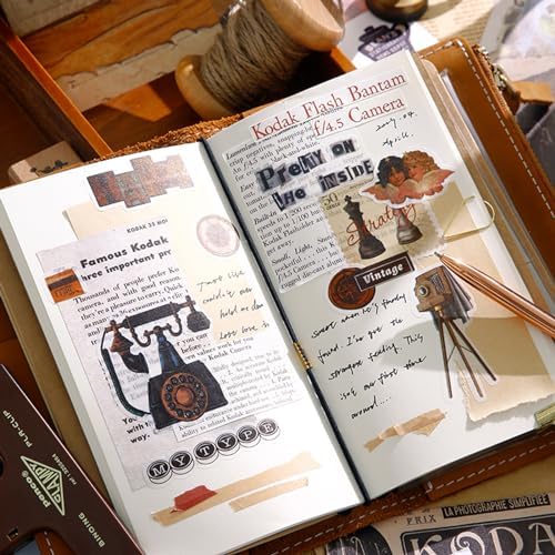 Vintage Aesthetic Stickers, 50 Sheets Washi Sticker Book for Adults, 30 Sheets Scrapbook Stickers and 20 Sheets Scrapbooking Papers for Bullet Journaling Junk Journal Supplies Ephemera Sticker - Image 5