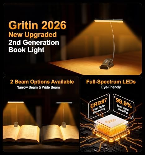 Gritin 2026 Gen 2 Book Light for Reading- 32 Eye Caring Full Spectrum LED - Image 2