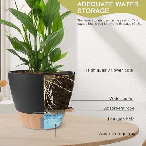 Self Watering Pots for Indoor Plants, 3 Pack 12/10/8 Inch, Large Planter with Water Reservoir, Modern Decorative Flower Pots for Home & Office Black - Image 3