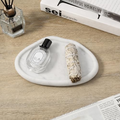 Koville Luxurious Natural Marble Vanity Tray for Home Decor, Cloud Shape Serving Stone Key Tray, 10" x 7" Marble Storage Trays for Bathroom, Stone Plate for Perfume, Candle and Jewelry（Bianco Carrara） - Image 4
