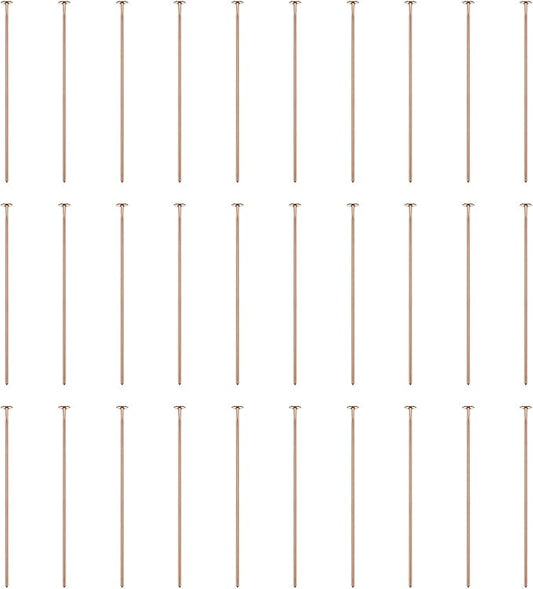 HARFINGTON 100pcs Flat Head Pins 1.18" 30mm Needles Bulk for Earring Pendant Necklace Bracelet Charm Jewelry Making Findings DIY Craft, Rose Gold