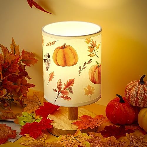 VIHOSE Pumpkin Bedside Table Lamp for Kids Bedroom, Wood Color by VIHOSE
