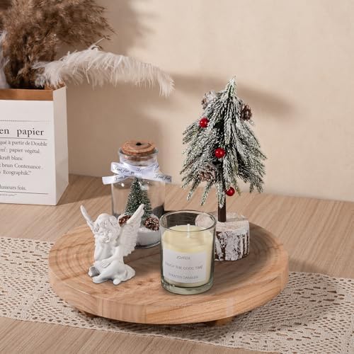 Round Decorative Tray Farmhouse Bathroom Decor Wood Riser, 11" Burlywood - Image 4