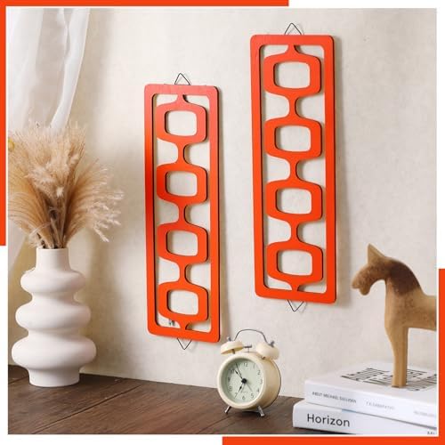 CroBlissful 2pcs Mid Century Modern Wall Art Geometric Wall Decor, Orange - Image 3