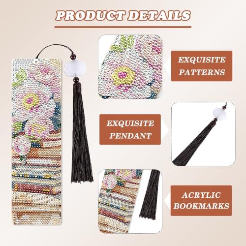 8 Pack Diamond Painting Bookmark of Vintage Floral Book Theme with Tassel - Image 4