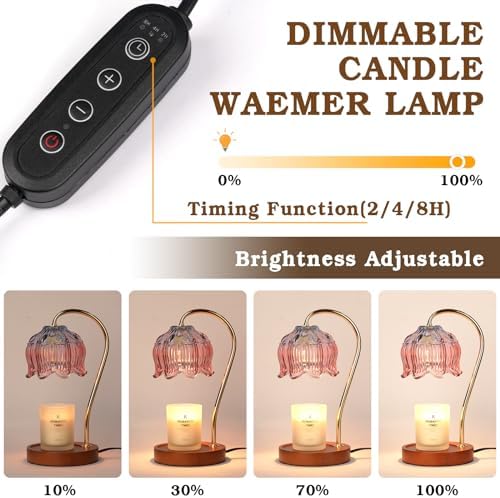 Funistree Flower Candle Warmer Lamp with Timer, Dimmable Candle Lamp Warmer, Christmas Birthday Gifts for Women Mom Her, Housewarming Home Decor, Lotus Wax Warmer for Yankee Candles - Blue&Pink - Image 2
