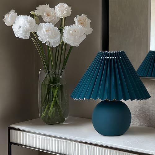 Brightech Serena LED Table Lamp - Small 10" Modern Ceramic Lamp with Pleated Shade for Bedside, Nightstand, Desk - Mini Night Light with Cozy Soft White Light for Living Room, Bedroom - Teal - Image 6
