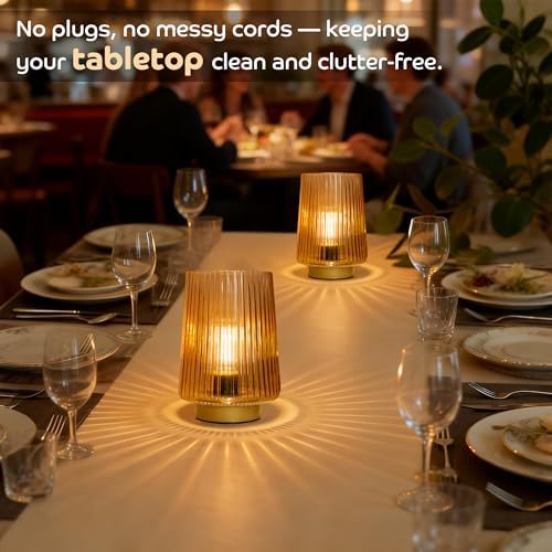 Battery Operated Lamp with Timer, Set of 2 Small Cozy Table Lamp Decorative Ambient Glass Lamp for Bedside & Home Decor, Aesthetic Cordless Battery Powered Accent Lamp for Living Room Shelf, Amber - Image 2