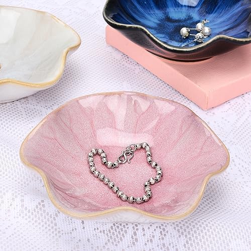 Ceramic Jewelry Dish, Lotus Leaf Decor Ring Tray, Small Key Bowl, Trinket Holder, Catch All Tray for Necklace Earrings, Nightstand Decor for entryway Table Home for Women Mom Friend Sister (Pink) - Image 2