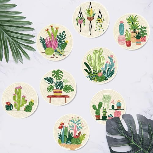 Clendo 8 Pcs Diamond Art Kits for Adults Coasters - DIY 5D Flowers Diamond Painting Coasters with Holder, Small Diamond Art Kits for Adult Art Craft Supplies - Image 5