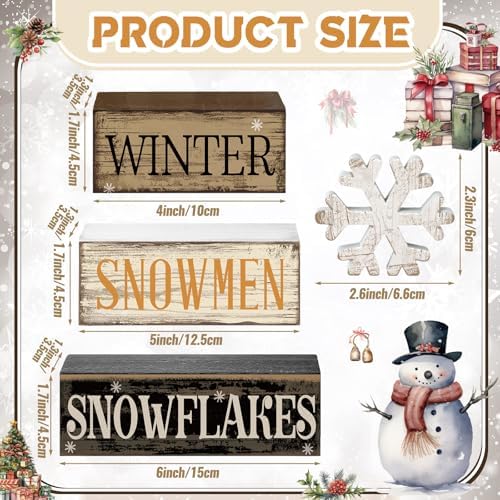 Moucuny 4 Pcs Wooden Block Signs Winter Tiered Tray Decor Farmhouse - Image 3