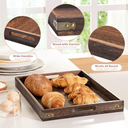 Wood Serving Tray - 17In Large Serving Tray with Handles | Decorative Tray - Image 3