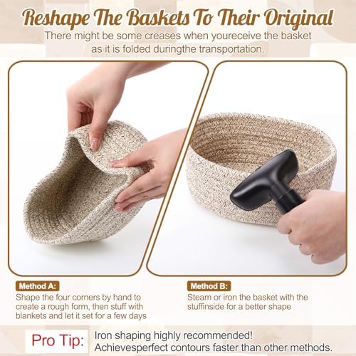 10 Pack Small Woven Baskets, Cotton Rope, Linen - Image 3