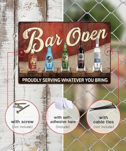 Putuo Decor Vintage Bar Sign, Bar Open Proudly Serving Whatever You Bring Metal Plaque, Retro Rocket Bottle Themed Wall Decor for Man Cave Bar Garage, Funny Drinking Gift - Image 3