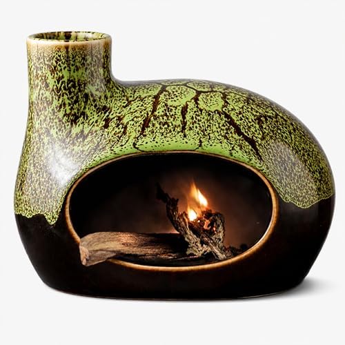 Handcrafted Ceramic Palo Santo Holder – Artistic Incense Burner for Meditation, Mindfulness and Zen Home Decor – Wabi-Sabi Style Cone Sculpture, Gift for Yoga, Relaxation & Aromatherapy (Green) by OLACHIKKO