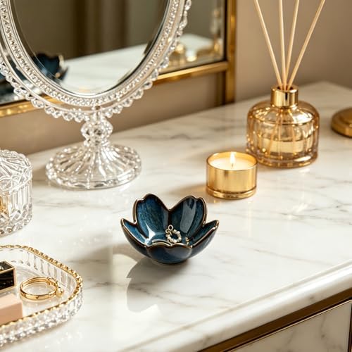 Floral Ceramic Jewelry Tray, 3.5" Ring Holder Trinket Bowl - Image 3