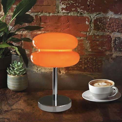 Cordless Orange Mushroom Lamp, Mid Century Modern Glass Lamp 6000mAh Rechargeable Small Table Lamps, Cute Cool Desk Lamps for Living Bedroom Nightstand Home Decor Aesthetic by XMINKDZA