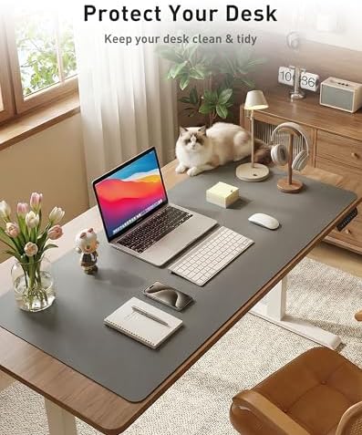 Aothia Faux Leather Desk Mat - Large Mouse Pad, Non-Slip PU Leather Blotter, Waterproof Writing Surface for Office and Home (Grey, 63" x 17") - Image 3