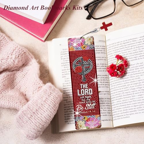 8PCS Diamond Painting Art Bookmarks,Cute Acrylic Bookmarks Crafts Kits Gifts with Pendants for Adult Women Book Lovers (bible2) - Image 2