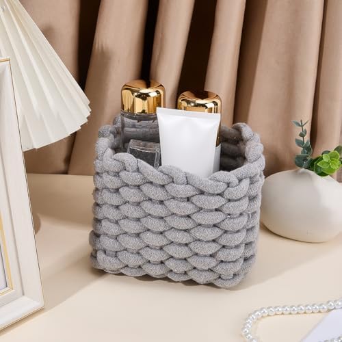 CREATCABIN Woven Small Baskets Cotton Rope Baskets for Organization Bin Gray Mini Tiny Baskets Boho Square Storage Basket for Nursery Cosmetics Living Room Bathroom Cube Shelf Home Decor 7x5x6Inch - Image 3