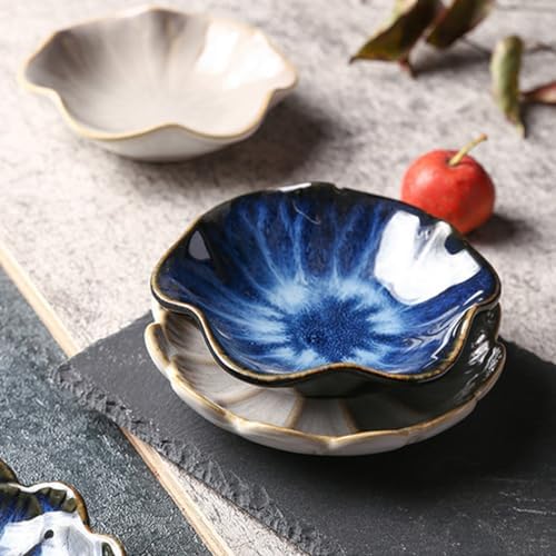 Ceramic Jewelry Dish Tray - 4-Leaf Clover Ring Holder Lotus Trinket Tray, Elegant Decorative Gift for Women (2Pcs Blue - Lotus Leaf) - Image 3