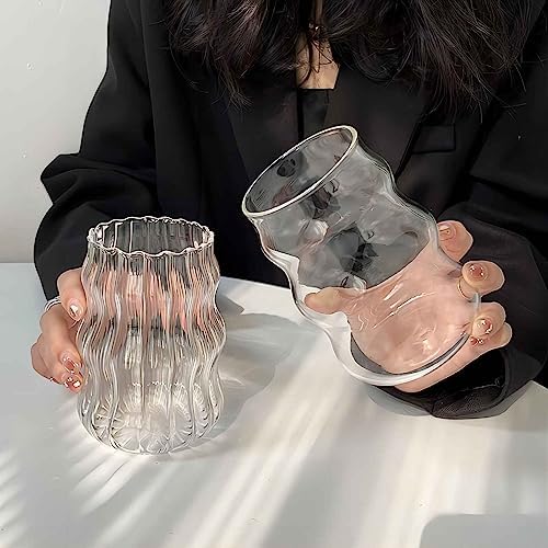 2 Pcs Ribbed Glass Cups 18 Oz Vintage Drinking Glassware Ripple Cocktail Glasses for Iced Coffee Juice Beverage Milk - Image 4