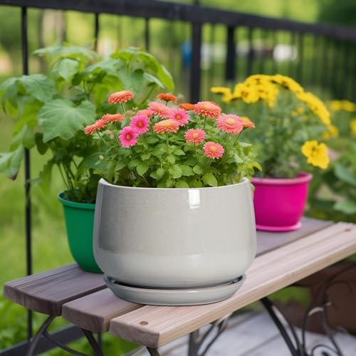 G EPGardening Ceramic Plant Pots 9 Inch, Light Grey - Image 2