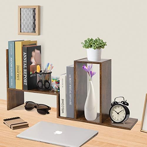 Sorfity Expandable Wood Desktop Bookshelf Desktop Organizer Office Storage Rack Wood Display Shelf, Counter Storage Rack Top Bookcase - Freestyle Display Natural Stand Office Supplies Desk Organizer - Image 6