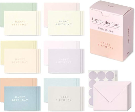 Monolike Day-by-day Card, Happy birthday - Mix 36 Mini Single cards, 36 envelopes, 36 stickers Package