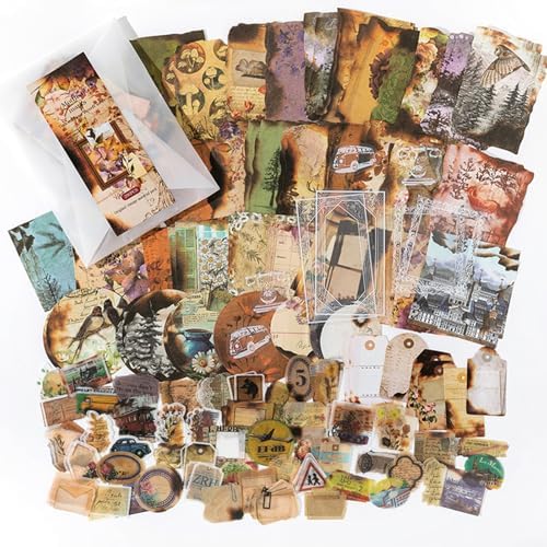 japleed 400PCS Vintage Journaling Scrapbooking Supplies Kit, Retro Aesthetic Decorative Ephemera Scrapbook Paper Stickers Material for Junk Journal Planner Diary Collage Art Craft Decoupage Album by JAPLEED