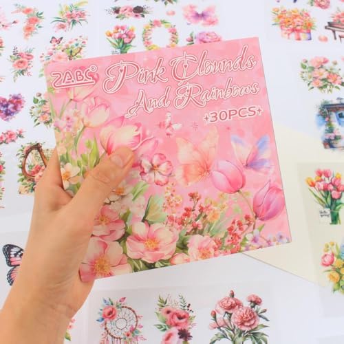 30 Sheets Precut Pink Garden Landscape Stickers Book for Junk Journal Supplies, Transparent PET Stickers for Journaling, Scrapbooking, Bujo, Collage, Card Making - Image 5