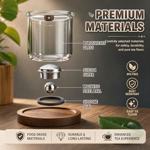 Magnetic Glass Teapot with Infuser, 25oz Borosilicate Tea Pot with Walnut Handle for Loose Leaf Tea, Office Home, Tea Lovers Gift - Image 2