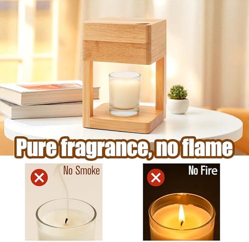 Candle Warmer Lamp Wood with Timer, 2*35 Watt Bulbs, Auto Shut-Off Dimmable Electric for Jar Candles Gifts for Mom, Christmas, Birthday Decorative Wooden Lamp Bedroom Home with Adjustable Brightness - Image 3