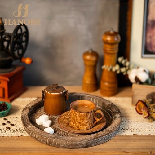 Hanobe Wooden Tray for Coffee Table, Decorative Round Candle Holder Plate - Image 6