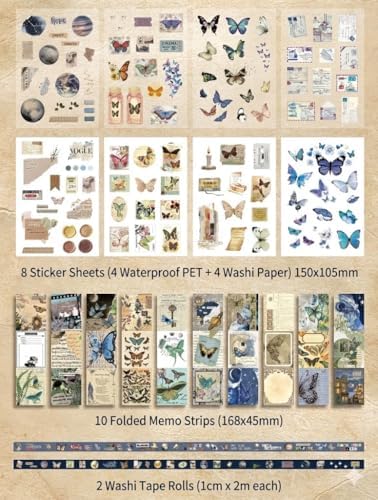 Vintage Scrapbook Journal Gift Set – Butterfly Garden Aesthetic Junk Journal Kit, 125 PCS Ephemera Pack with A6 Notebook, Stickers, Papers, Washi, Envelopes & Cards for DIY Art, Collage, Craft & Journaling (Butterfly) - Image 4