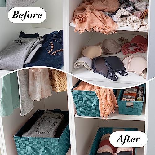 Simplify Medium Woven Strap Tote | Decorative Storage Basket | 2 Handles | Organization | Closet | Bedroom | Bathroom | Nursery | Accessories | Toys | Gifts | 1 Pack | Sapphire - Image 5
