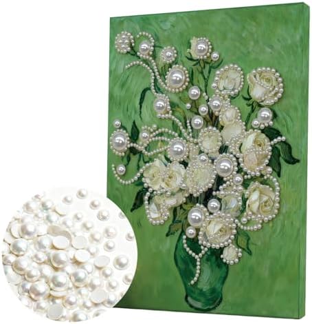 DIY Pearl Painting with Frame, Creative Design, Handmade Stress-Relieving Home Wall Decoration, Includes Frame and Tools-White Rose - Image 6