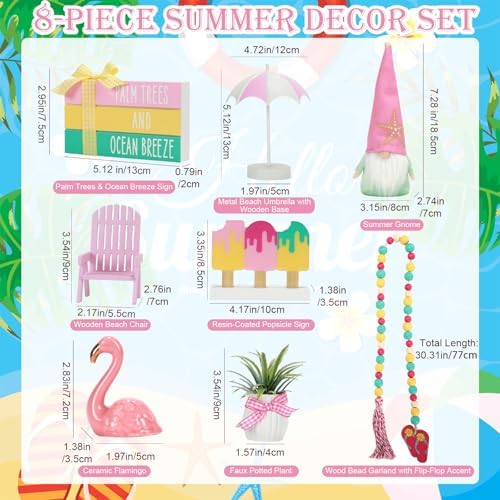 Summer Decorations for Home Indoor 8pcs Pastel Beach Tiered Tray Decor Set - Image 3
