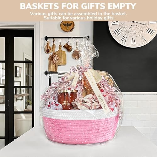 CHICVITA Gift Basket Empty with Bags & Ribbon for Baby Shower, Pink - Image 2